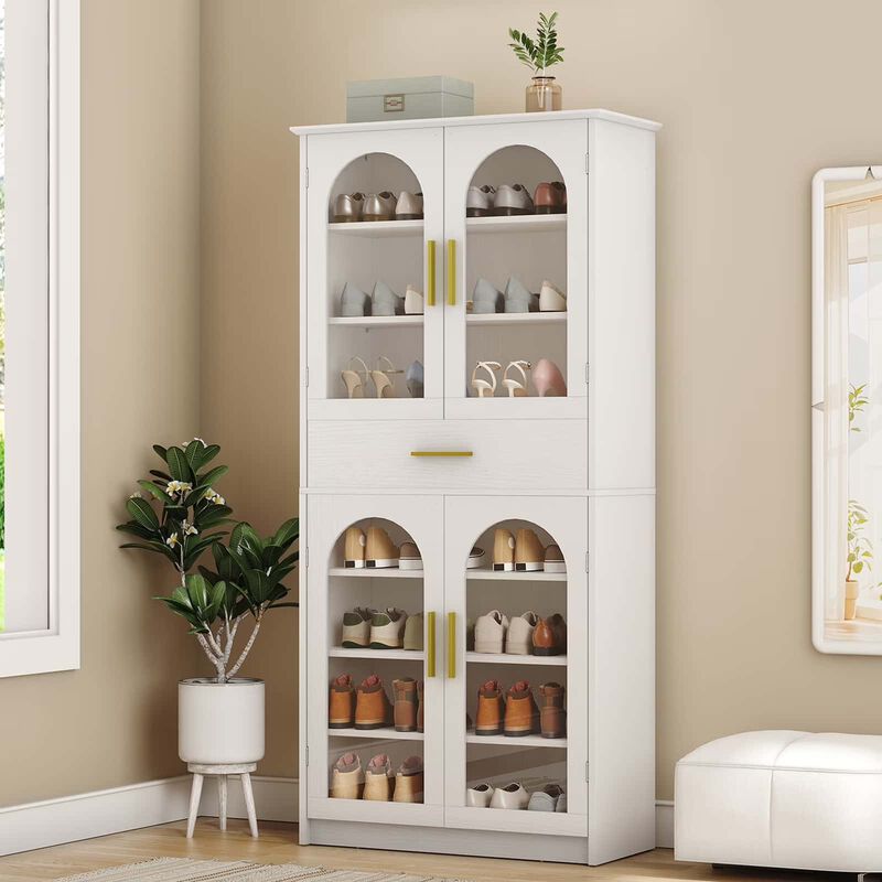 Shoe Rack Cabinet with 7 Tiers, LED Light Strip and Adjustable Storage Shelves-White image number 1