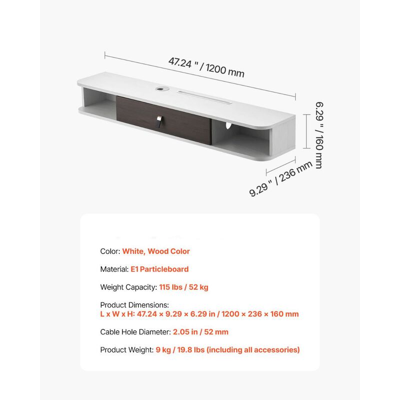 Modern Floating TV Stand with Storage Cabinet, Cable Hole for Game Console and Media Player-White image number 2