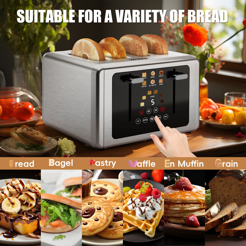 WHALLULTRA Toaster 4 Slice,Touchscreen Toaster with 6 Bread Types & 6 Shade Settings, Stainless Still 2 slice Toaster image number 3
