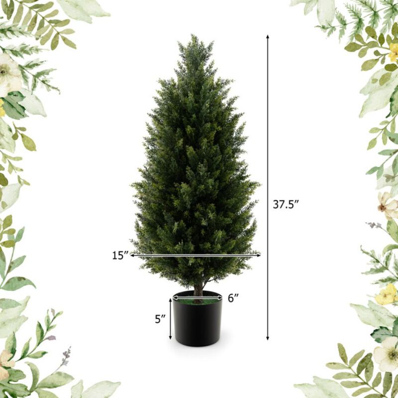 Hivvago Artificial Topiary Cedar Tree with Cement Plastic Pot and Faux Moss