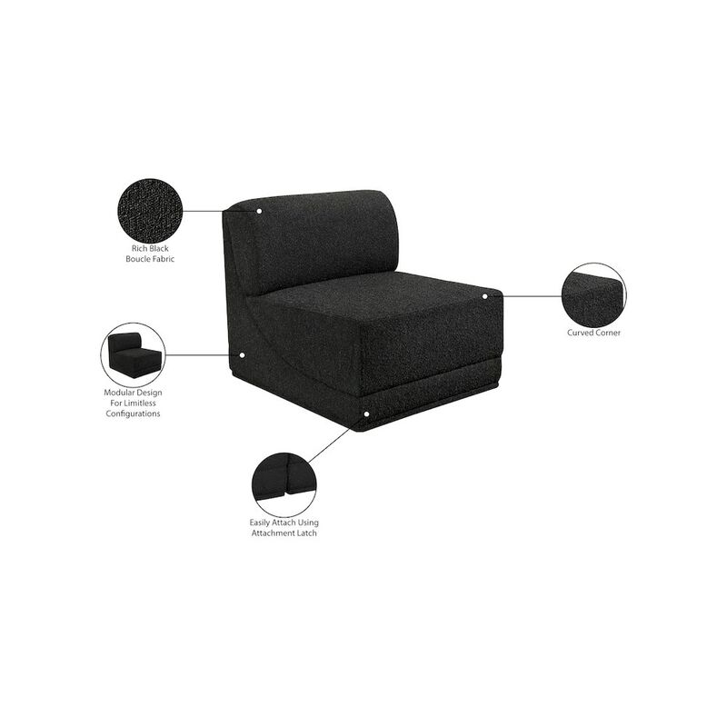 Meridian Furniture Ollie Black Boucle Fabric Armless