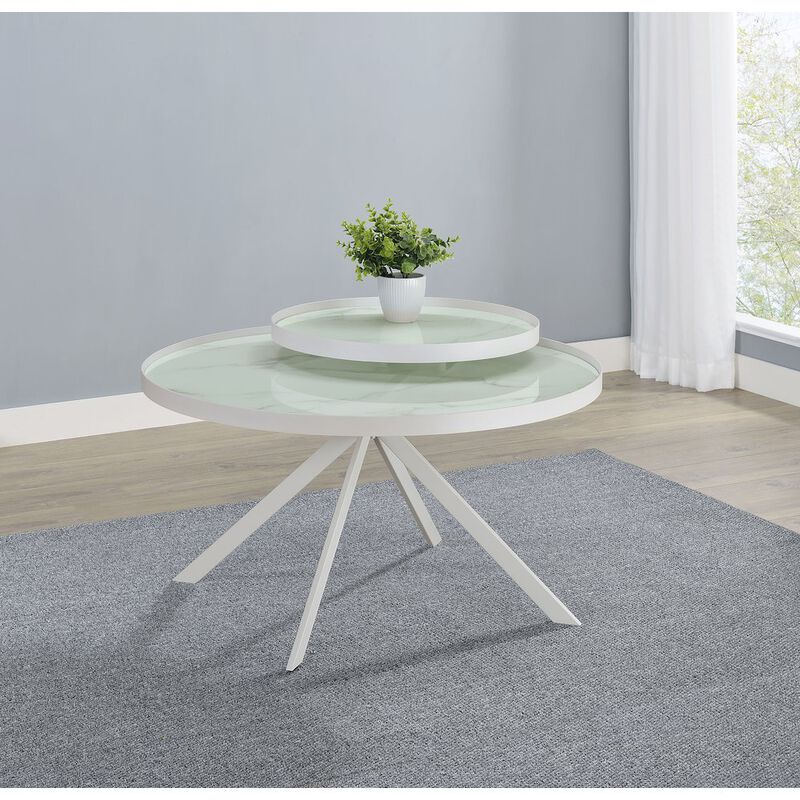 Coaster Briggs Round Marble Printed Glass Top Coffee Table