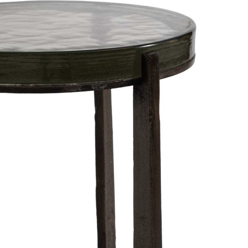 22" Thick Glass Top Round Accent Table, Antique Br image number 3