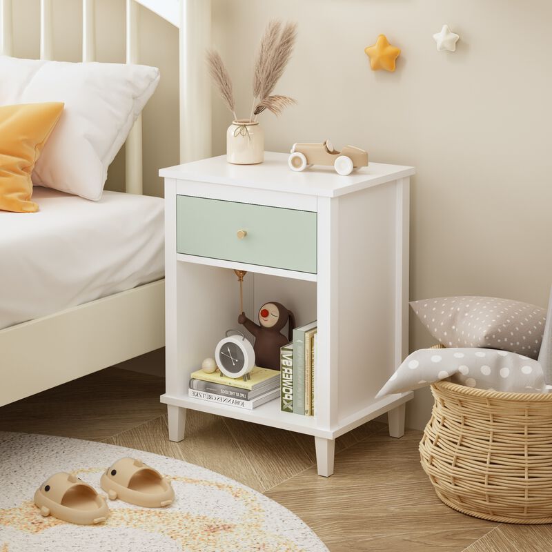 26.8" Assembled Wooden Nightstand 1-Drawer 1-Shelf for Kids Adults image number 4