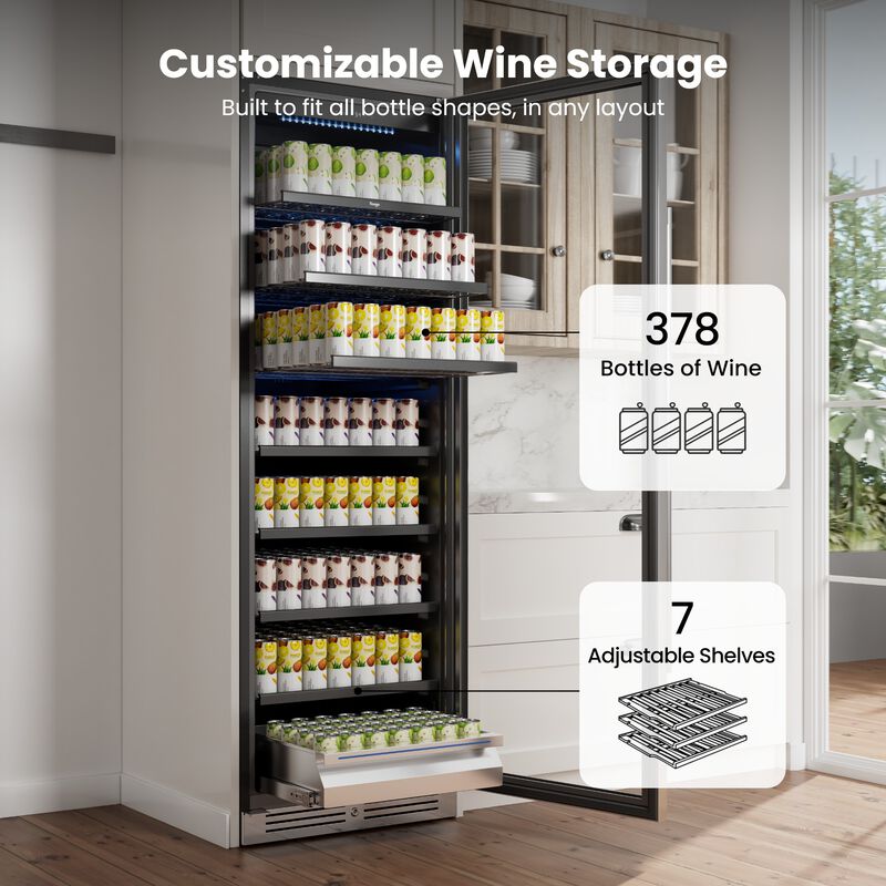 24 inch Beverage Refrigerator fridge,Freestanding or Built-In 373 Cans Beverage cooler with Glass Door for Home,Bar image number 6