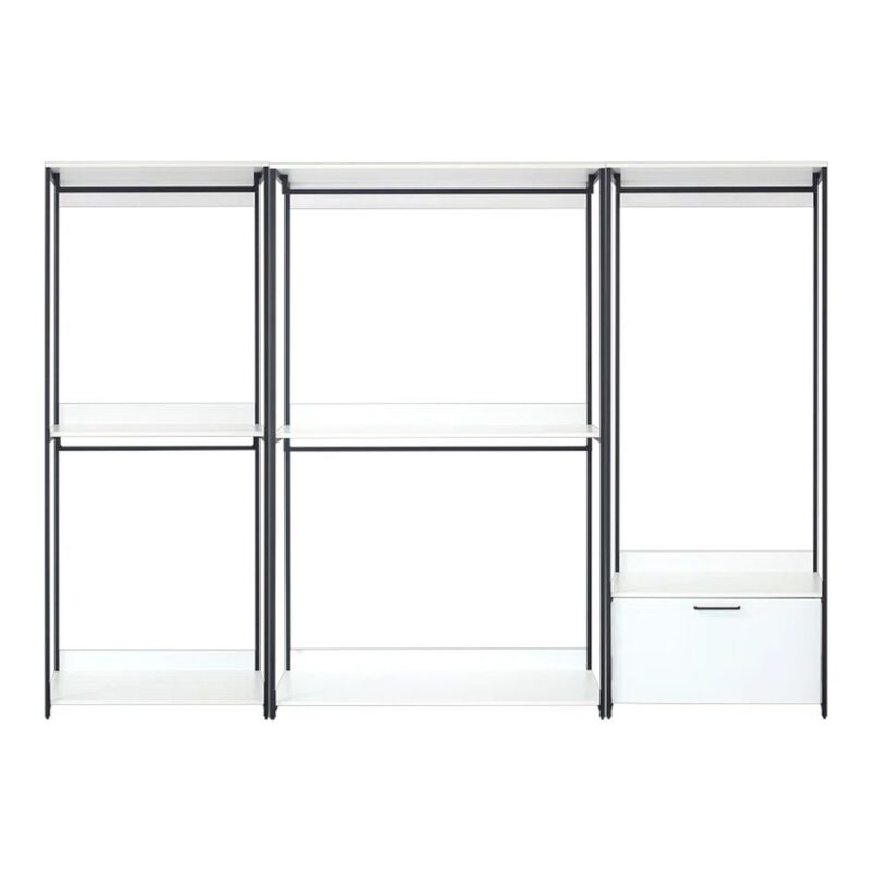 FC Design Klair Living White Freestanding Walk in Wood Closet System with Metal Frame