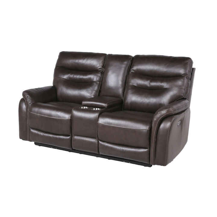Contemporary Recliner Console Loveseat (Coffee) - Coffee or Wine Color Options - Power Reclining, USB Port
