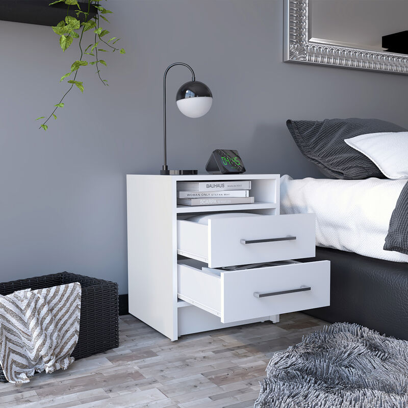 Streamdale Eter Nightstand, Superior Top, Two Drawers - White