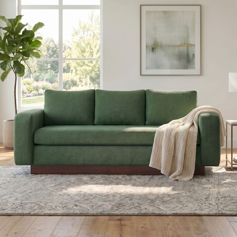 Merax Modern 3-Seater Chenille Sofa with Wide Functional Armrests & Solid Rubber Wood Base image number 2