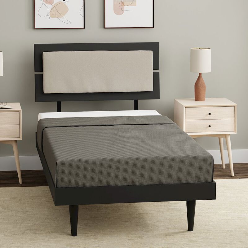 Comfort Pointe Benoni Twin Wooden Bed with Taupe Cushion Black