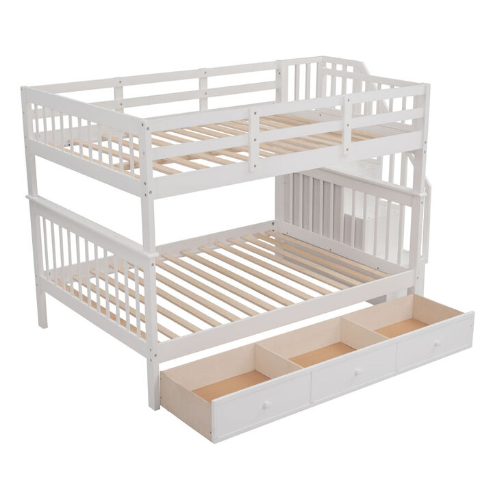 Stairway Full-Over-Full Bunk Bed with Drawer, Storage and Guard Rail for Bedroom, Espresso color