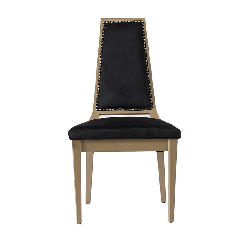 23 Inch Side Dining Chair, Black Soft Velvet Upholstery, Beige Rubberwood - Benzara