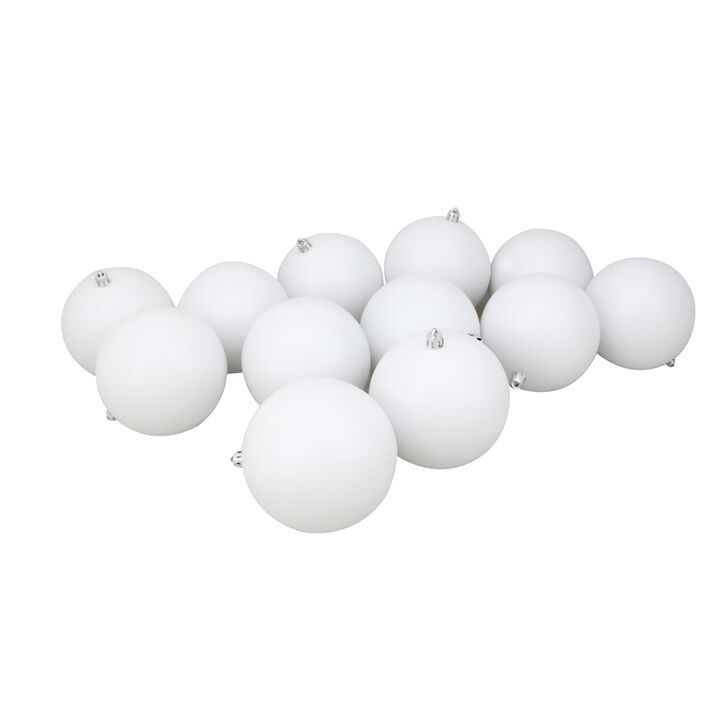 12ct Winter White Shatterproof Matte Christmas Ball Ornaments 4" (100mm)