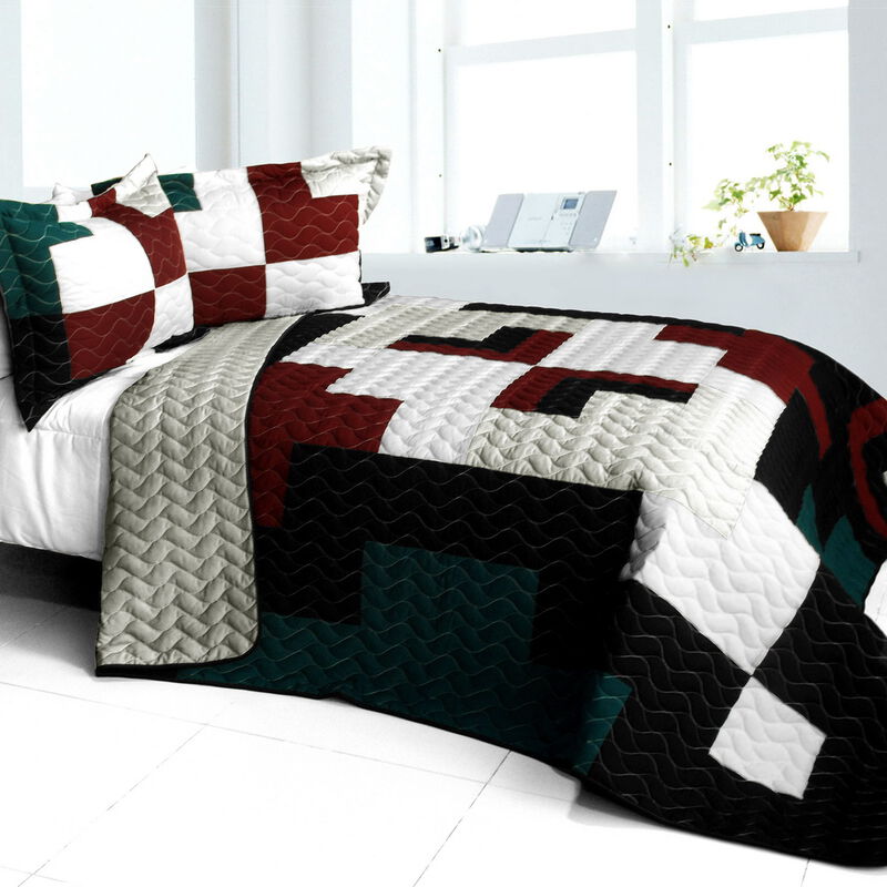 Cheerful Kissing Fish Quilted Patchwork Quilt Set 3PC Queen Size Cozy Bedding image number 0