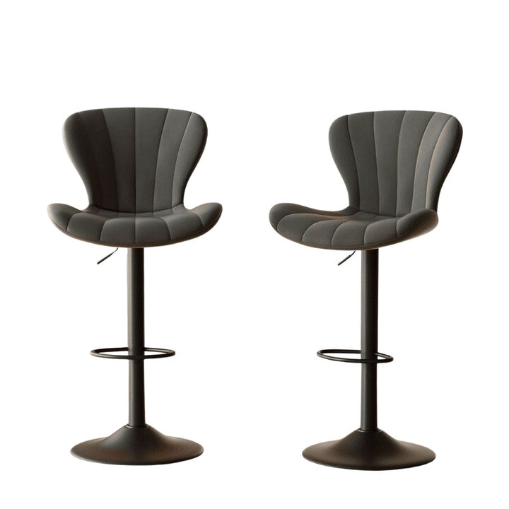 Modern Fabric Swivel Bar Stools Set of 2, Steady Adjustable Counter Height Stools with Back and Footrest, 360&deg; Kitchen Island Chairs for Kitchen Counter, Home Bar