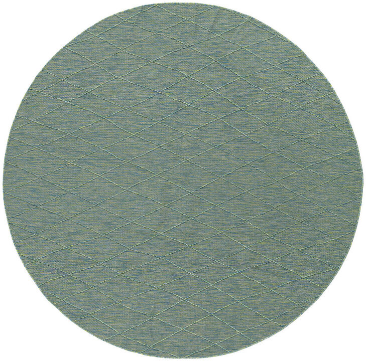 HomeRoots 8' Blue And Green Round Geometric Indoor Outdoor Area Rug