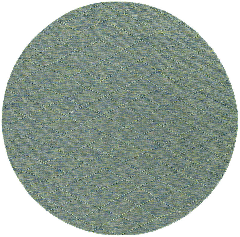 HomeRoots 8' Blue And Green Round Geometric Indoor Outdoor Area Rug image number 0