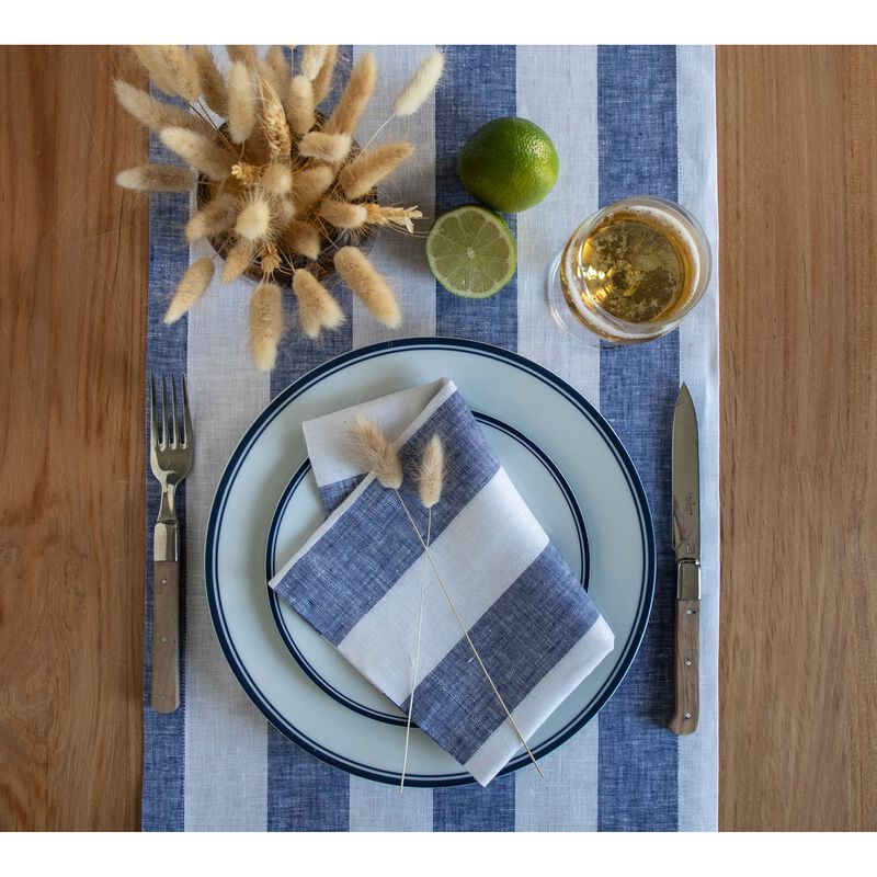 Solino Home Cabana Stripe 100% Linen Table Runner &ndash; Handcrafted, Machine Washable, Perfect for Holiday and Everyday Dining