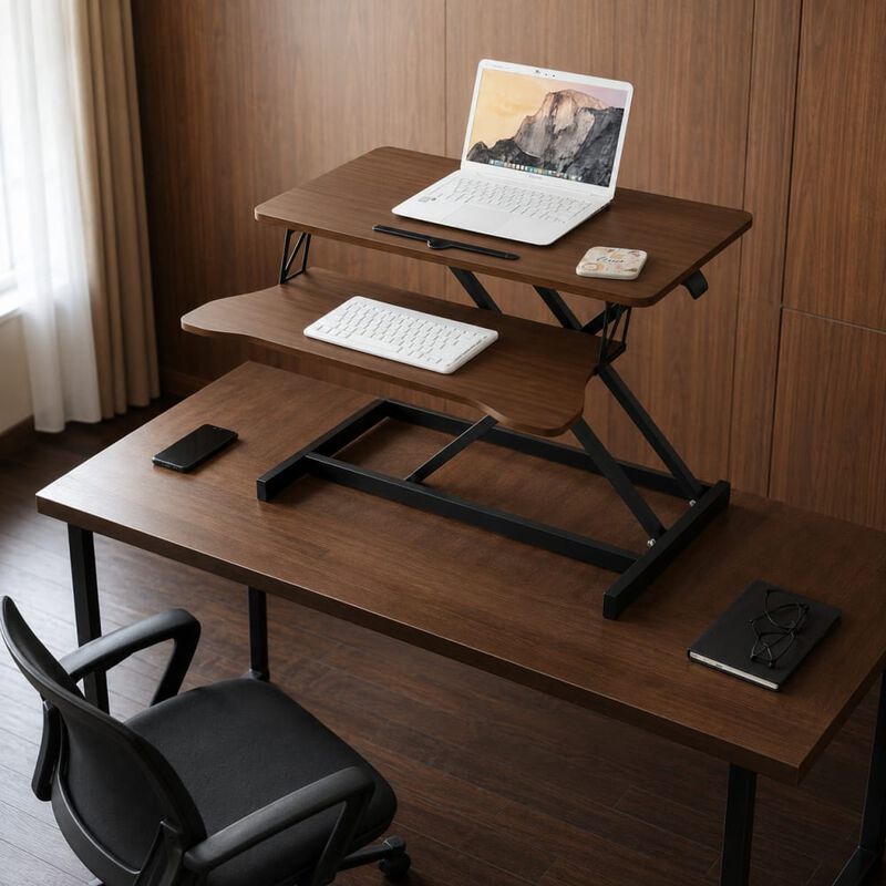 GOODSILO Height Adjustable 32 Inch Sit to Stand Desk Converter, Dual Monitor Laptop Workstation with Wide Keyboard Tray, Ergonomic Riser for Office and Study Use image number 2