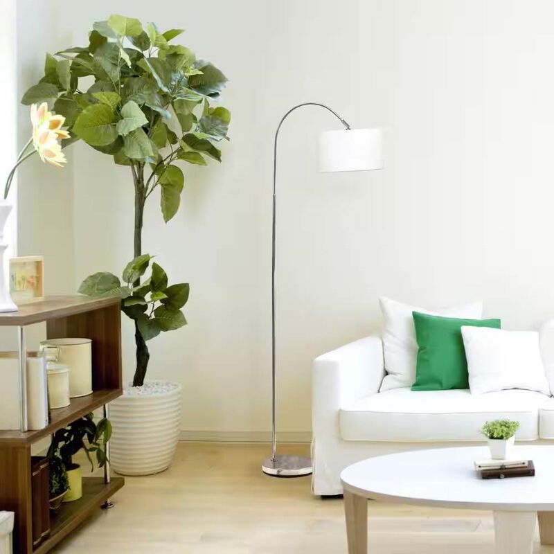 Modern Mid-Century Floor Lamp with Drum Shade for Living Room or Bedroom