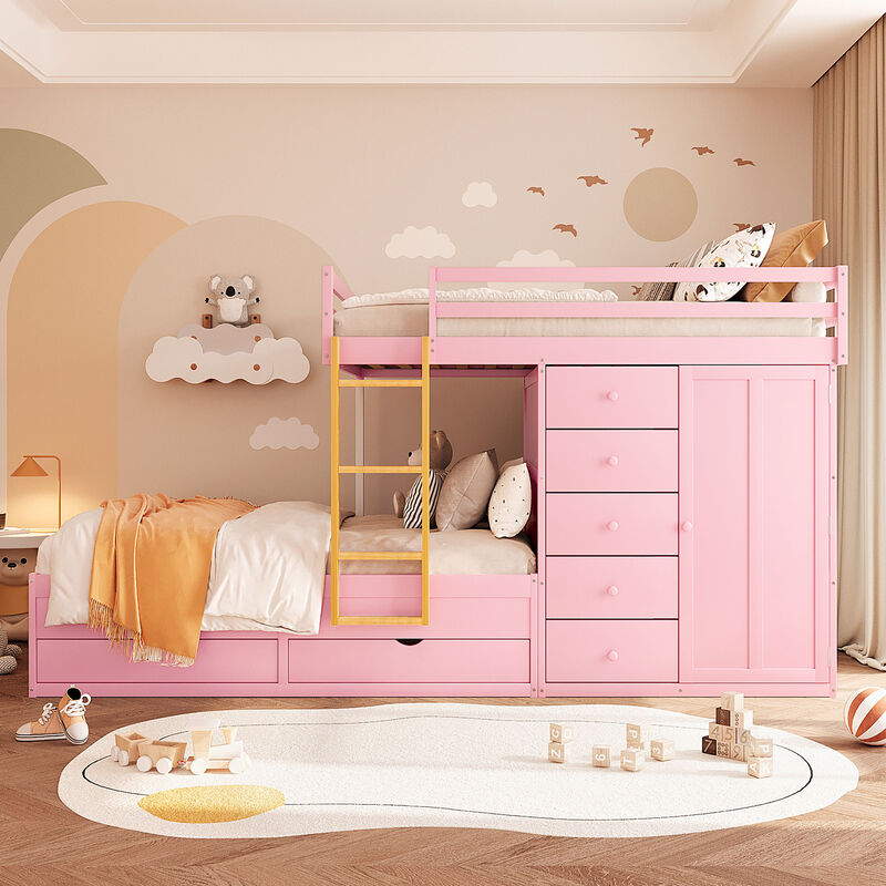 Merax Full Size Bunk Bed with Drawers & Mini Wardrobe image number 1