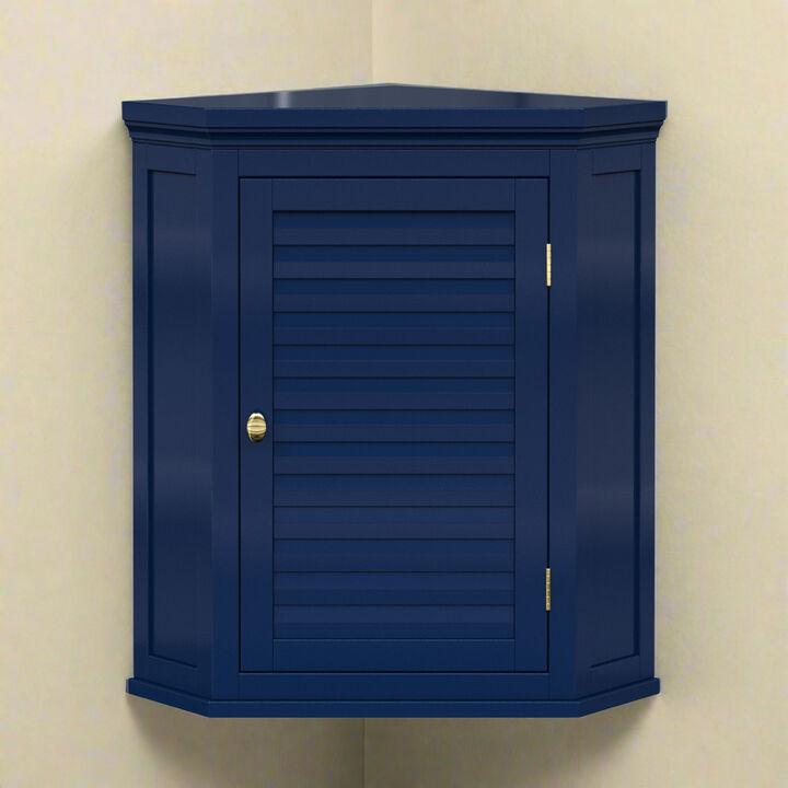 Teamson Home Glancy Removable Corner Wall Cabinet with Faux Louvered Door, Navy