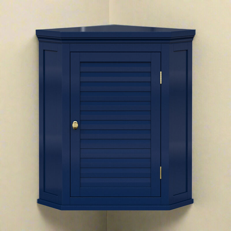 Teamson Home Glancy Removable Corner Wall Cabinet with Faux Louvered Door, Navy image number 0