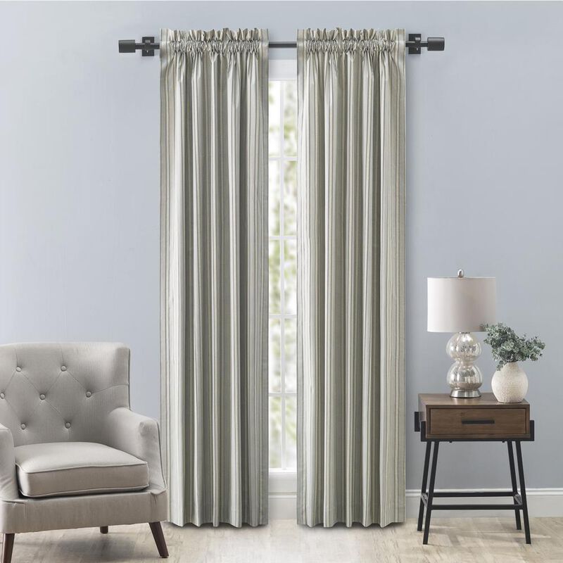 Ellis Curtain Springfield Stripe Tailored 3" Rod Pocket Curtain Panel Pair with Ties 82" x 63" Black
