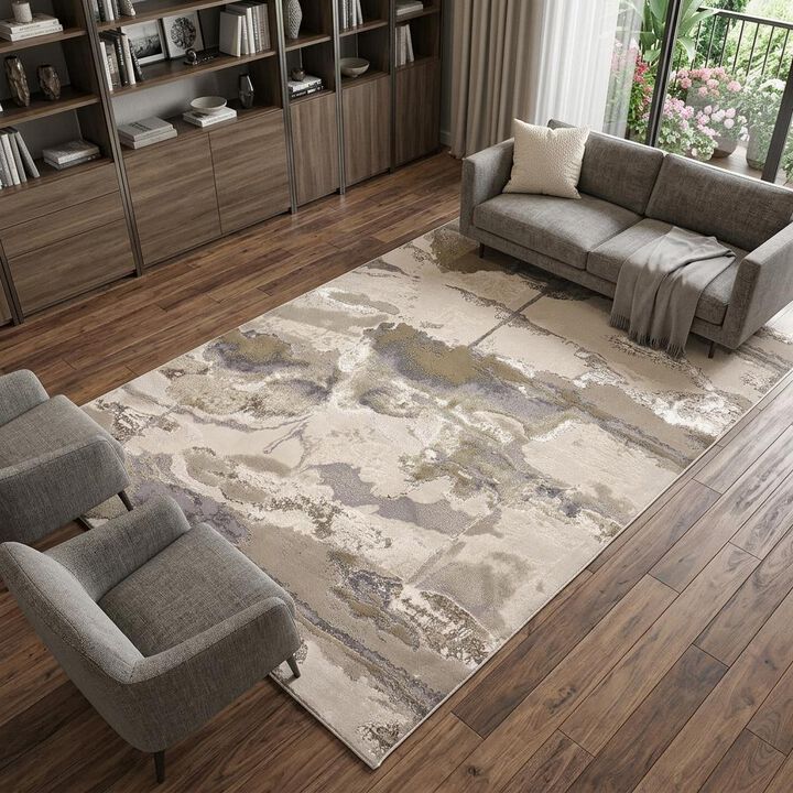 HomeRoots 7' X 10' Ivory Brown And Gray Abstract Area Rug