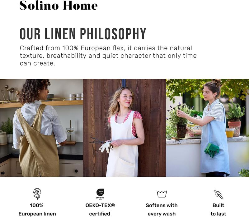 Solino Home 100% Pure Linen Apron - Linen Smock Apron image number 5