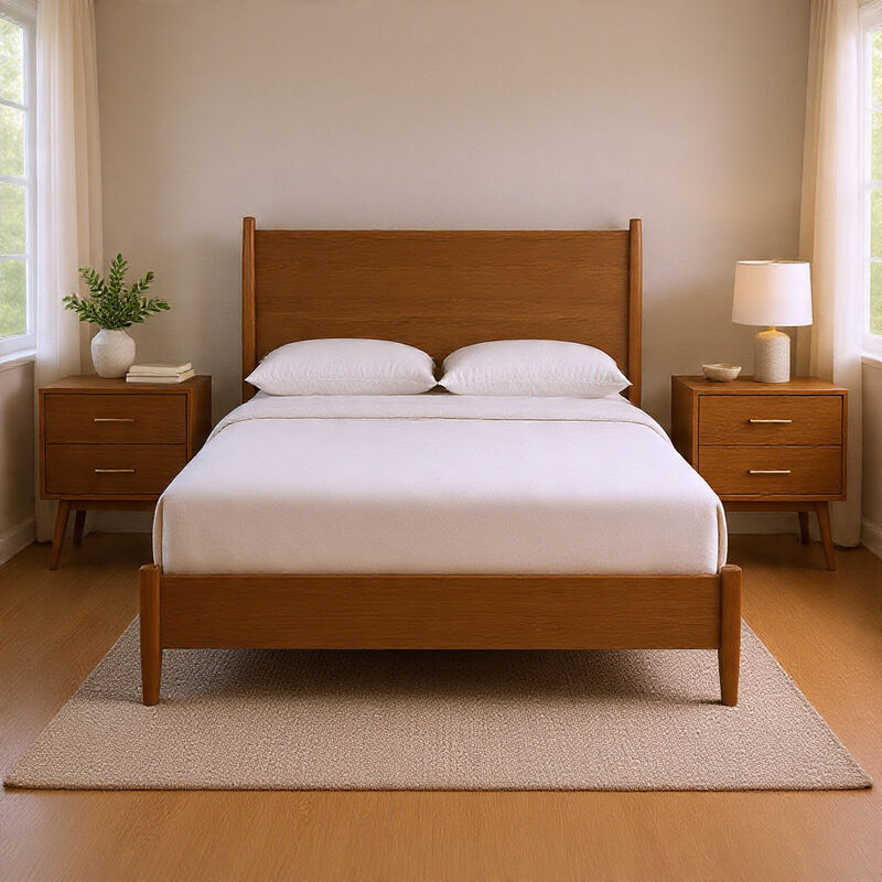 Queen Bedroom Set, Walnut Brown, Nickel Wood, 3 Piece Set with 2 Nightstands image number 1