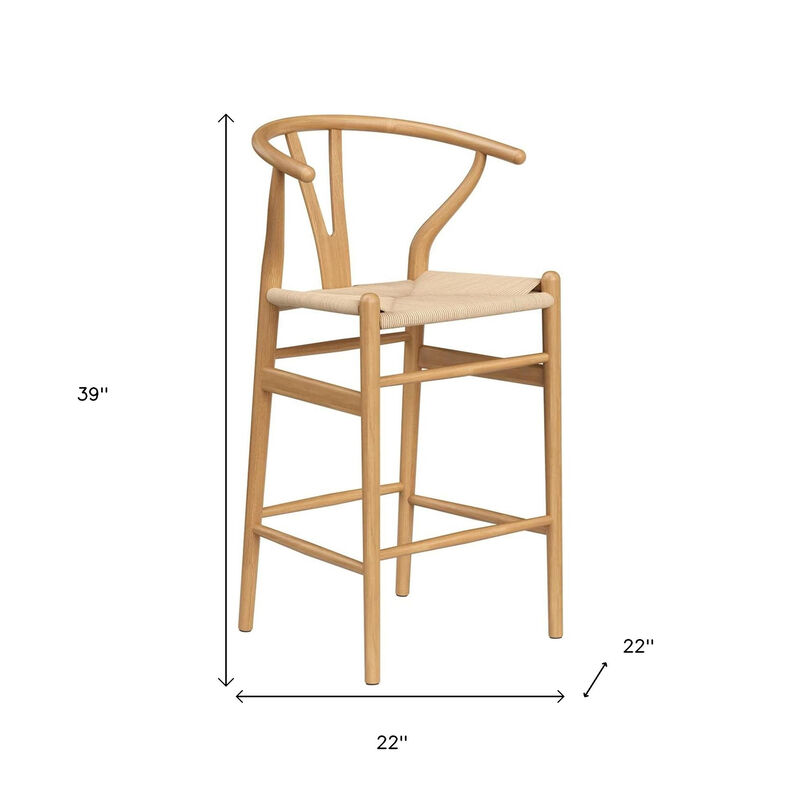 HomeRoots 27" Beige and Natural Solid Wood Counter Height Bar Chair image number 3