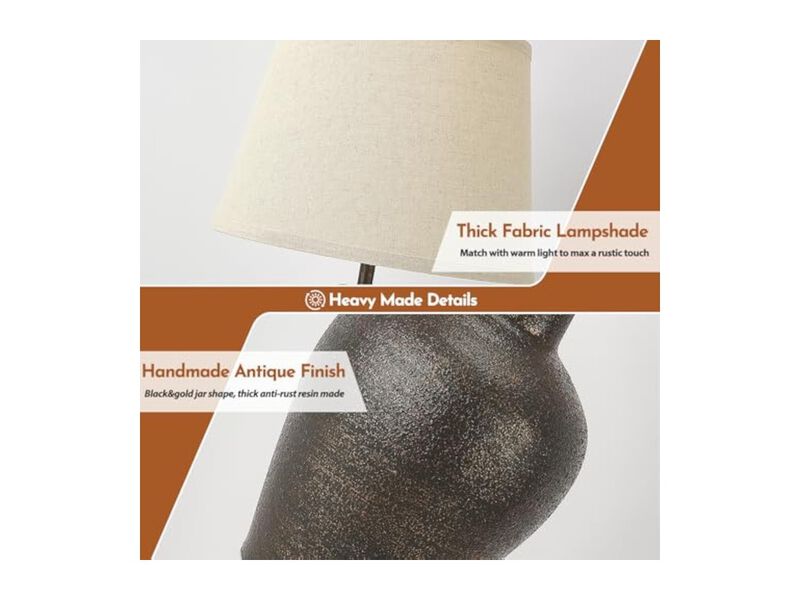 Farmhouse Rustic Resin Table Lamps Set Of 2 For Living Room Bedroom Nightstand image number 3