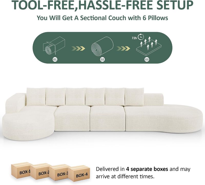 Vipbear 176" Oversized Modular Sectional Couch with Deep Seat, Chenille 6 Seater Living Room Sofa image number 8