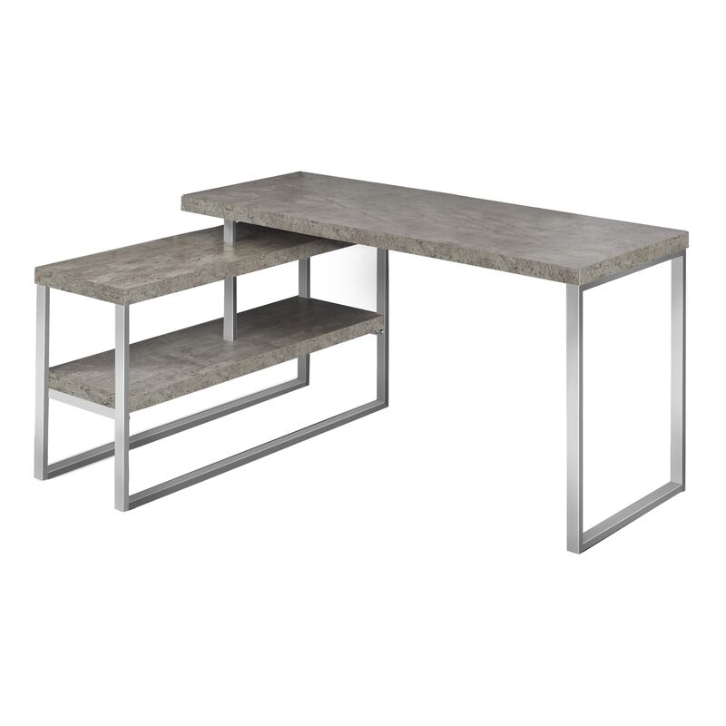 Computer Desk, Home Office, Corner, Left, Right Set-Up, Storage Shelves, 60"L, L Shape, Work, Laptop, Metal, Laminate, Grey, Silver, Contemporary, Modern