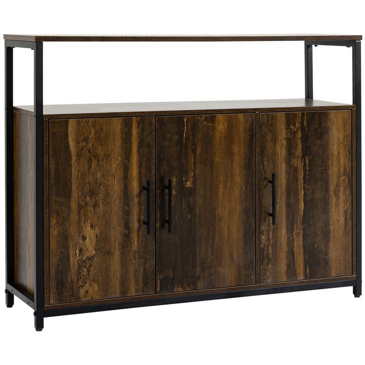 Rustic Brown Sideboard: Industrial Kitchen Buffet with Open Storage