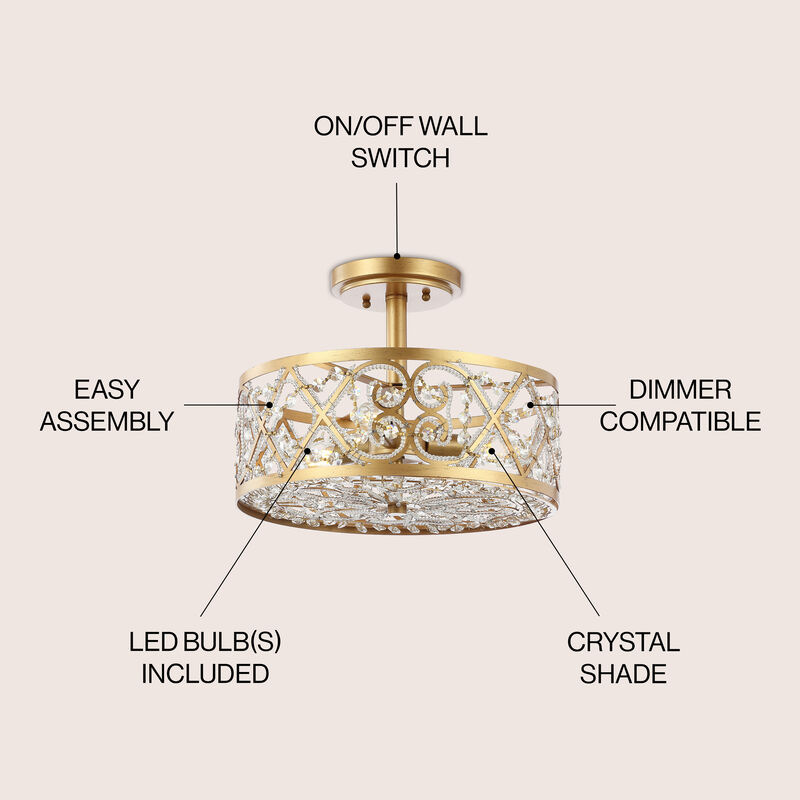 Leila Iron/Crystal Modern Glam LED Flush Mount