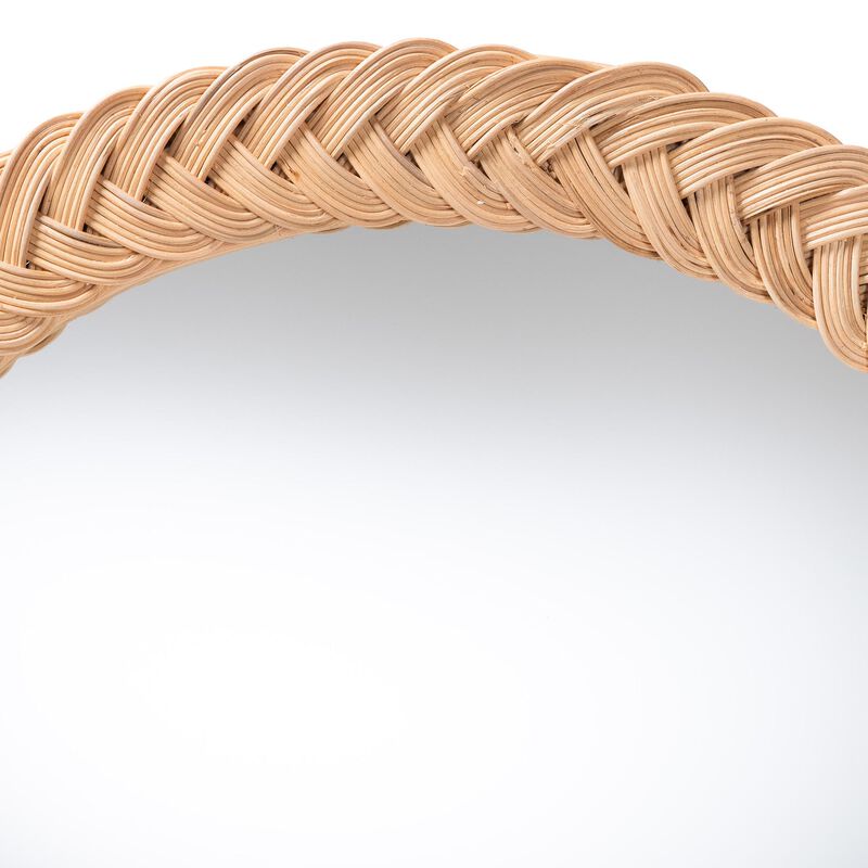 bali & pari Nara Natural Rattan Wall Mirror &ndash; Handwoven Braided Wicker Frame, Coastal Boho Wall Decor for Entryway, Bedroom, or Living Room, Round image number 2
