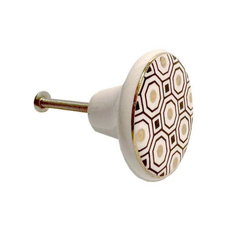 HomeRoots Set of Six Gold Silver And White Geometric Ceramic Drawer Pull Knobs image number 2