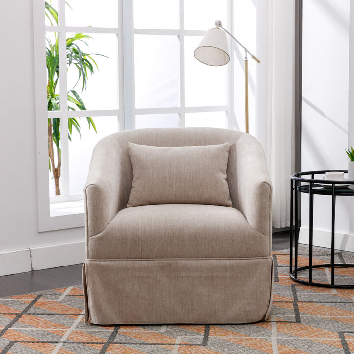 360-degree Swivel Accent Armchair Linen Blend Beige