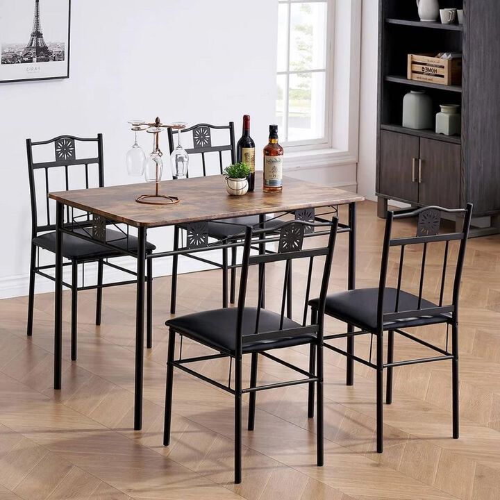 Hivvago Farmhouse 5-Piece Dining Set with Wood-Top Table and 4 Cushioned Chairs