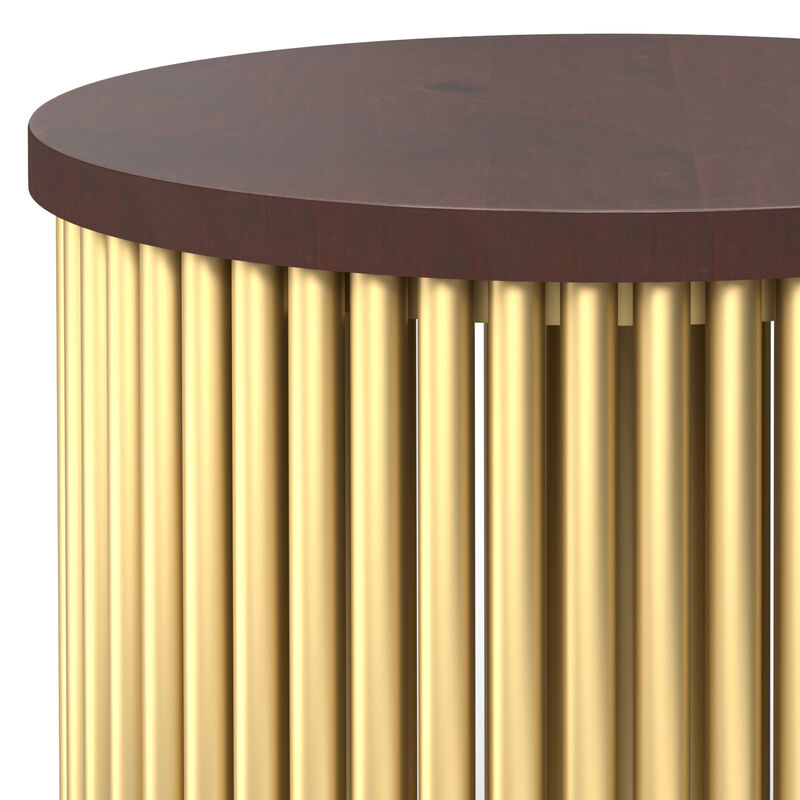 Demy 18 inch Wide Solid Mango/Metal Industrial Accent Table in Cognac/Gold, Assembled