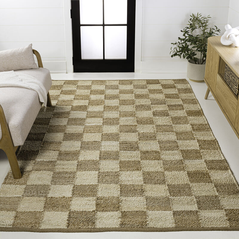 Theo Modern Farmhouse Woven Jute Checkerboard Area Rug