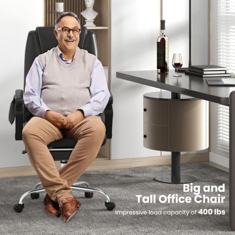 Hivvago Massage Adjustable Executive Chair with Armrests and Retractable Footrest-Black