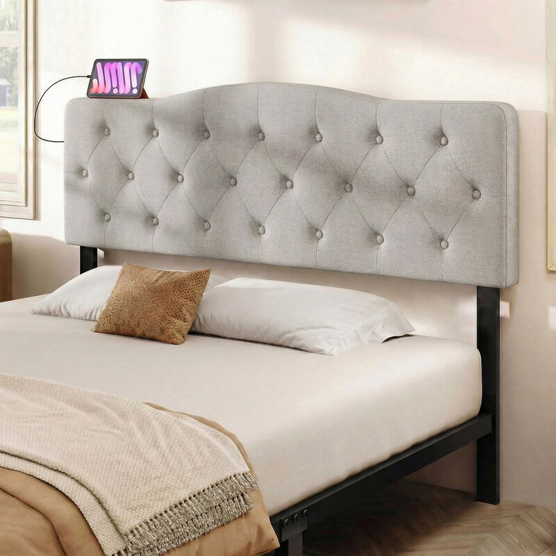 Upholstered Tufted Headboard for Full and Queen Beds with 2 Power Outlets image number 5