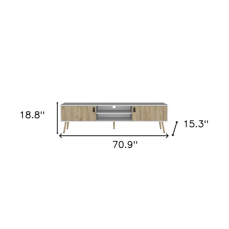 HomeRoots 71" White And Beige Enclosed And Open Storage TV Stand image number 4