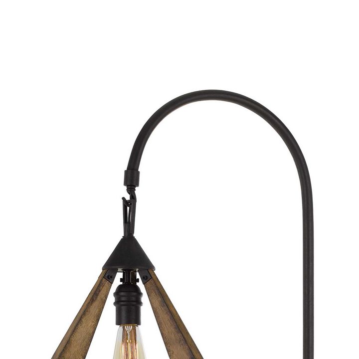 Tubular Metal Downbridge Floor Lamp with Wooden Accents, Black-Benzara