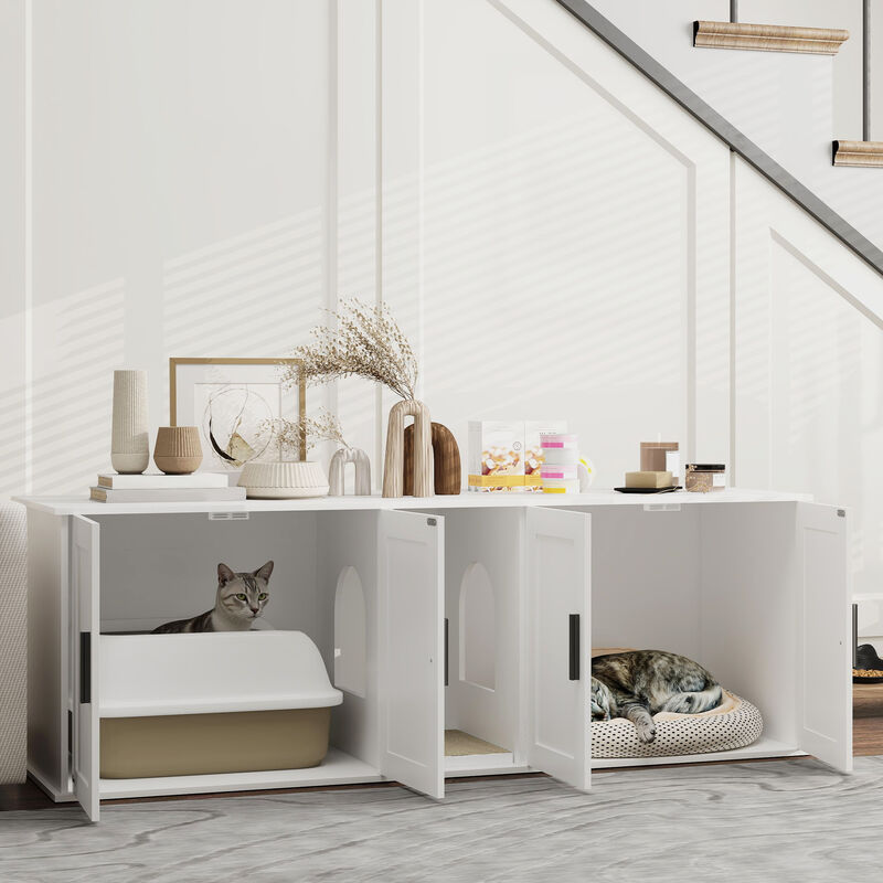 Wooden Cat House for Indoor or Outdoor Use with Roof and Cozy Shelter image number 6