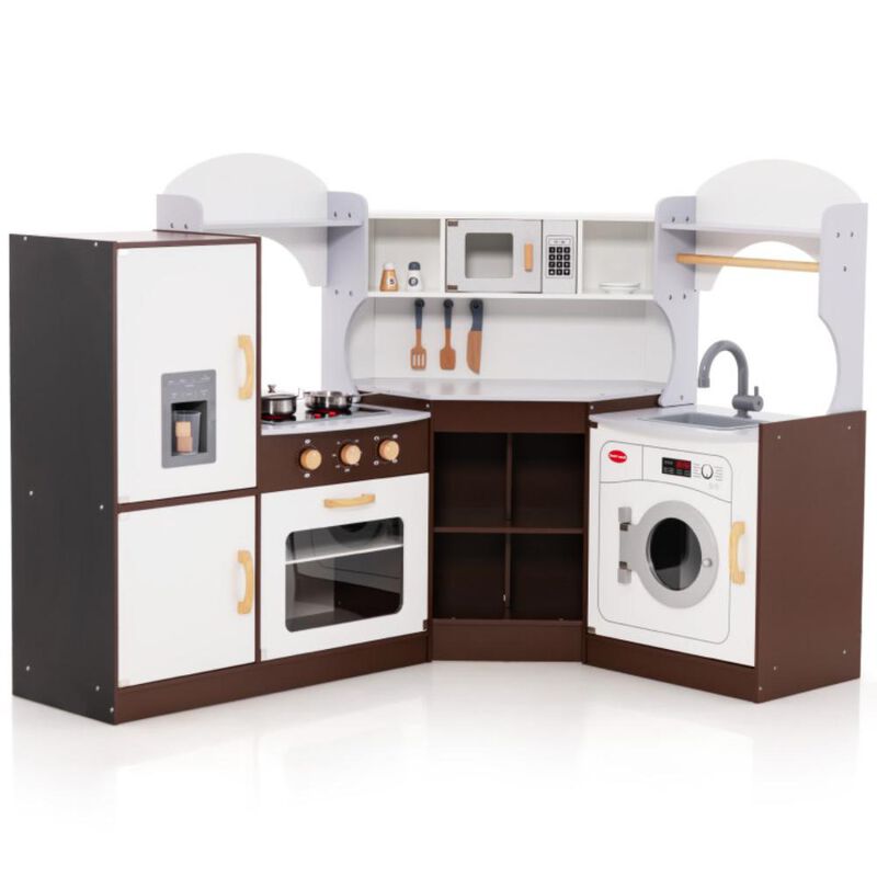Hivvago Corner Kids Play Kitchen with Washing Machine and Ice Maker Gift for Boys Girls