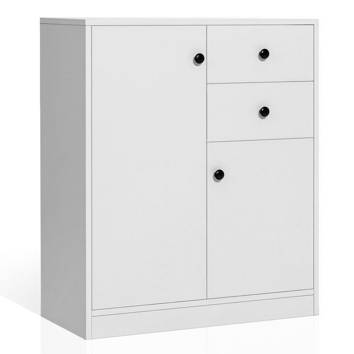 2-Door Free-standing Kitchen Sideboard with Adjustable Shelves-White